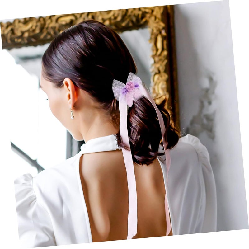 8 Pcs Rabbit Ear Hair Clips Floral Pearl Bow Barrettes Grip Bright Accessories - Image 4